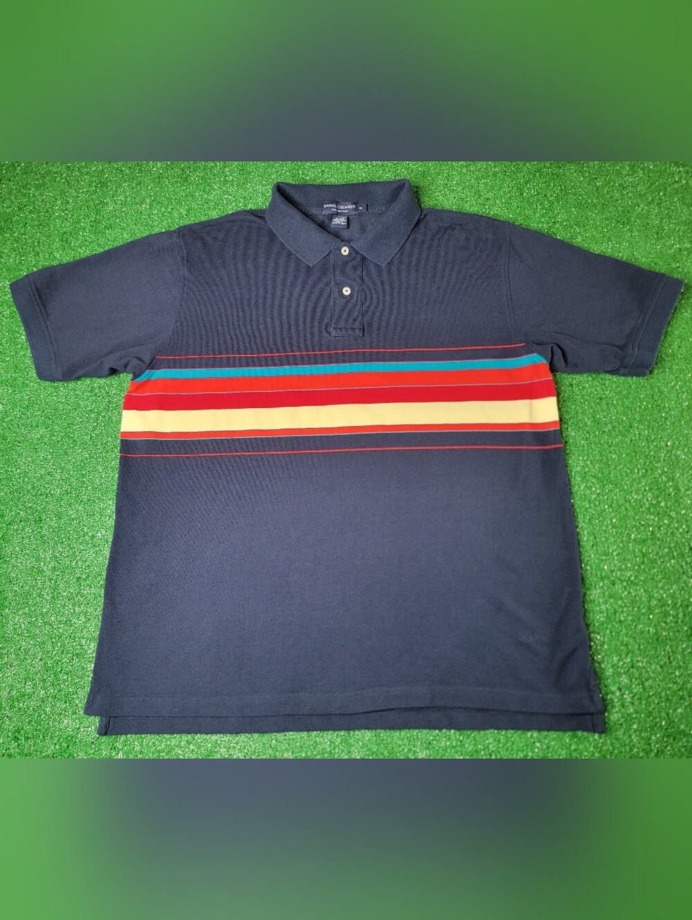 Daniel Cremieux Men's Short Sleeve Striped Polo Shirt XL Blue Red Green Cream